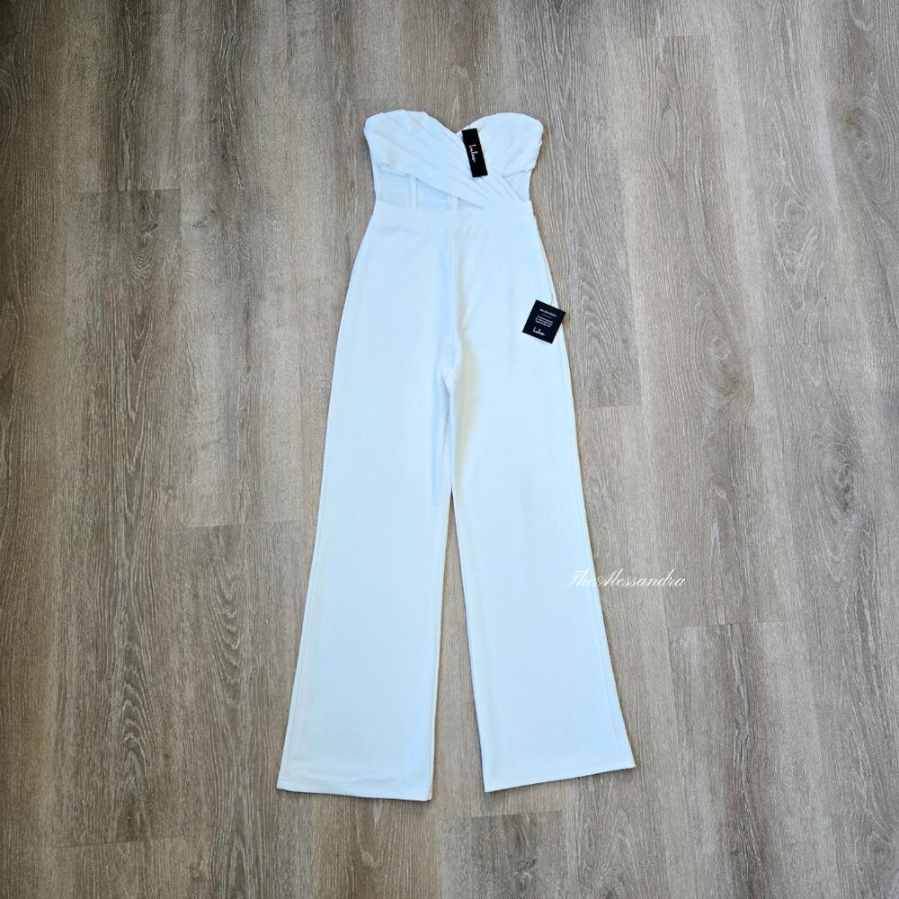 Lulus Ivory Strapless Bustier Jumpsuit Small New With Tags Surely Stunning - Picture 5 of 17